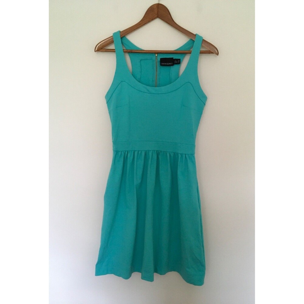 Cynthia Rowley jersey skater dress exposed zipper size small Turquoise